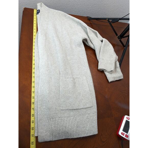 Gap Cardigan Sweater Medium Beige Open Front Ribbed Knit Layering Career Staple - Picture 6 of 9